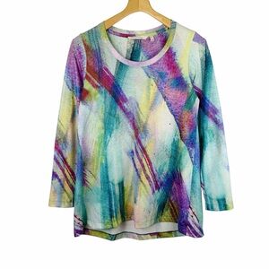 Soft Surroundings Multicolor Tie Dye Watercolor Long Sleeve Tunic Top Small